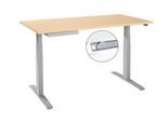 Schreibtisch, elektrisch höhenverstellbar, T-Fuß, B 1600 x T 800 x H 645-1290 mm, Ahorn/weißaluminium + Kabelkanal, Zubehörschublade
