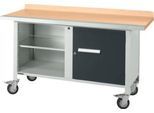 Mobile Werkbank Schäfer Shop Select PWi 150-1, Buche-Dekor Multiplexplatte, mit Stahlkante, bis 400 kg, B 1500 x T 700 x H 840 mm