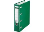 LEITZ® Doppelordner 1012, 2 x A5, Rückenbreite 75 mm, Präzisions-Hebelmechanik, Sichttasche für Rückenschild, Griffloch, Polypropylen, grün, 1 Stück
