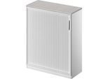 Schäfer Shop Genius Querrollladenschrank TETRIS SOLID, 3 OH, B 1000 mm, inkl. 19 mm Abdeckplatte, lichtgrau/weißalu/weißalu