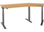 Schäfer Shop Select Winkelschreibtisch ERGO-T 2.0, elektrisch höhenverstellbar, 135° Winkel rechts, T-Fuß, B 2185 mm, Buche/anthrazit