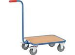 Griffroller, mit Holzplattform, L 600 x B 500 mm, bis 250 kg, Stahlrohr, blau