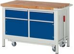 Werkbank Serie 8466, absenkbar, 2 Schubladen, 2 Türen, B 1250 x T 700 x H 880 mm