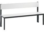 Sitzbank Basic Plus, 1-seitig, Rückenlehne, ohne Schuhrost, 4-Fußgestell schwarzgrau RAL 7021, B 1500 mm, Dekor weiß