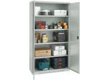 Schäfer Shop Genius Flügeltürenschrank FS, Stahl, mit Belüftungslöchern, B 1055 x T 520 x H 1950 mm, 5 OH, Lichtgrau/Lichtgrau, bis 500 kg