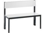 Sitzbank Basic Plus, 1-seitig, Rückenlehne, ohne Schuhrost, 4-Fußgestell schwarzgrau RAL 7021, B 1000 mm, Dekor weiß