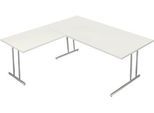 Schreibtisch Toledo, mit Anbautisch, höhenverstellbar, C-Fuß, B 2000 x T 1000 mm, weiß