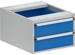 Schubladenblock Treston 53/36-3, 2 abschließbare Schübe, bis 200 kg, B 530 x T 640 x H 360 mm, Stahl, lichtgrau RAL 7035/brillantblau RAL 5007