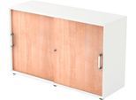 Schiebetürenschrank TARVIS, 2 Ordnerhöhen, B 1200 x T 400 x H 748 mm, abschließ- & stapelbar, weiß/Nussbaum-Dekor
