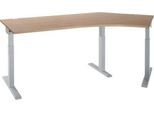 Schäfer Shop Select Winkelschreibtisch ERGO-T 2.0, 135° Winkel, Ansatz rechts, T-Fuß, B 2165 x T 800 x H 675-895 mm, Eiche/weißalu