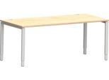 Schäfer Shop Genius Schreibtisch Modena Flex, Rechteck, 4-Fuß Rechteckrohr, B 1800 x T 800 x H 650-850 mm, Ahorn/weißaluminium