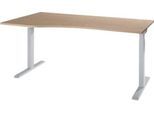 Schreibtisch ERGO-T 2.0, Freiform, Ansatz links, T-Fuß, B 1800 x T 1000/800 x H 675-895 mm, Eiche/weißalu