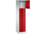 C+P Schließfachschrank Resisto, 1 Abteil, 4 Fächer, B 396 x T 540 x H 1950 mm, Lichtgrau/Rubinrot