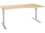 Schreibtisch ERGO-T 2.0, Freiform, Ansatz rechts, T-Fuß, B 1800 x T 1000/800 x H 675-895 mm, Ahorn/weißalu