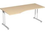 Schreibtisch mit Ansatz PALENQUE, C-Fuß, Freiform, links, B 1800 x T 1000/800 x H 680-820 mm, Ahorn-Dekor