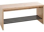 Schuhbank HAKU, für bis zu 3 Paar Schuhe, Gesamttragkraft 85 kg, B 800 x T 300 x H 400 mm, Stahl/Holz, schwarz/helles Eiche-Dekor