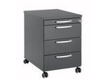 Rollcontainer 1333, 3 Schübe & 1 Utensilienauszug, abschließbar, runde Griffe, Holz/Stahl/Kunststoff, B 434 x T 600 x H 613 mm, graphit