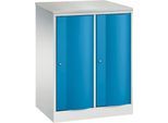C+P Garderobenschrank Resisto, 2 Abteile, 2 Fächer, B 772 x T 540 x H 1077 mm, Lichtgrau/Lichtblau