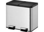 EKO Treteimer Essential Recycler, 2 x 10 Liter, Edelstahl, fingerabdrucksicher, Stay-open-Funktion, B 403 x T 332 x H 369 mm, silber/schwarz