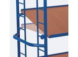 Etagenwagen, Stahl/MDF-Platte, Enzianblau/Buche-Dekor, 4 Etagen, 1355 x 550 mm, Stirnwände mit Rundstahlverstrebung, EasySTOP, bis 250 kg