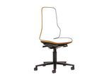 Arbeitsstuhl bimos NEON, Synchronmechanik, Grundmodell ohne Polsterelement, mit Rollen, Flexband orange