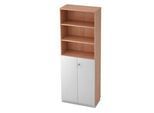 Regalschrank 6 OH, 3 OH geschlossen, B 800 x T 420 mm, Nussbaum-Dekor/silber