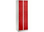 Wertfachschrank 300 mm, 2 Abteile, 10 Fächer, Sicherheitszylinderschloss, Sockel, feuerrot