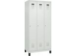 Kleiderspind C+P Evolo Plus, 3 Abteile, Anschlag rechts, Zylinderschloss, B 900 x T 500 x H 1950 mm, lichtgrau/lichtgrau