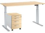 Schäfer Shop Select Komplettset Schreibtisch und Rollcontainer ERGO-T, einstufig höhenverstellbar, Tisch B 1600 mm, Ahorn-Dekor