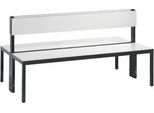 Sitzbank Basic Plus, 2-seitig, Rückenlehne, ohne Schuhrost, 4-Fußgestell schwarzgrau RAL 7021, B 1500 mm, Dekor weiß