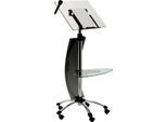 Rocada Rednerpult Visualline mobil LUXE 3070, mobil, höhenverstellbar, 2 Glasplatten, elliptischer Sichtschutz, Glas/Stahl, chromsilber-dunkelgrau