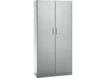 Büroschrank, 5 OH, abschließbar, mit aufliegenden Türen, B 950 mm, Weißalu