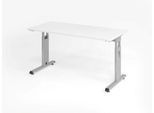 Home Office Tisch, Rechteck, C-Fuß, B 1400 x T 672 x H 650-850 mm, weiß/silber