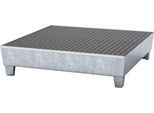 Auffangwanne ASECOS, Stahl, mit Gitterrost u. Staplerschuhen, 200 l Auffangvolumen, B 1210 x T 1240 x H 285 mm, verzinkt