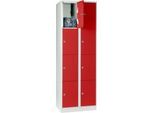 Wertfachschrank 300 mm, 2 Abteile, 8 Fächer, Sicherheitszylinderschloss, Sockel, feuerrot