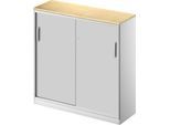 Schäfer Shop Genius Schiebetürenschrank TETRIS SOLID, 3 OH, 2 Fachböden, B 1200 mm, 19 mm Abdeckplatte, Ahorn-Dekor/weißalu