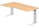Schreibtisch TARVIS, Freiform, B 1800 x T 800/1000 x H 680-820 mm, Gestell weiß, Ahorn-Dekor