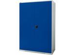 Schäfer Shop Genius Flügeltürenschrank FS, Stahl, mit Belüftungslöchern, B 1343 x T 620 x H 1950 mm, 5 OH, Lichtgrau/Enzianblau, bis 750 kg