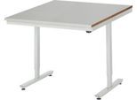 Rau Arbeitstisch Adlatus, elektrisch höhenverstellbar, 25 mm MDF-Platte, Edelstahlbelag, bis 150 kg, B 1000 x T 1000 x H 720-1120 mm, silber/lichtgrau