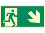 moedel Hinweisschild „Notausgang rechts Pfeil abwärts“, EN ISO 7010, Leuchtklasse C, 160 mcd/m², bis 20 m, selbstklebend, L 200 x B 400 mm, Folie, grün