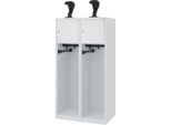 Feuerwehrspind C+P Evolo Youngster, 2 Abteile, mit Helmhalter, Bodengleiter, B 800 x T 500 x H 1530 mm, RAL 7035 Lichtgrau