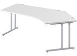 Schäfer Shop Select Winkelschreibtisch COMBITEC, 135° Winkel rechts, C-Fuß, B 2165 x T 800/800 x H 677-817 mm, lichtgrau/weißalu