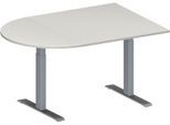 Schäfer Shop Genius Konferenztisch MODENA FLEX, Halbkreis, T-Fuß Rechteckrohr, B 1400 x T 1000 x H 650-850 mm, lichtgrau/weißaluminium RAL 9006