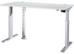 Schäfer Shop Select Schreibtisch ERGO-T, elektrisch höhenverstellbar, Rechteck, T-Fuß, B 1600 x T 800 x H 725-1185 mm, lichtgrau/weißaluminium, Kabelspirale