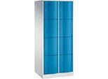 C+P Schließfachschrank Resisto, 2 Abteile, 8 Fächer, B 772 x T 640 x H 1950 mm, Lichtgrau/Lichtblau