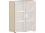 Glastürenschrank ALICANTE, 3 Ordnerhöhen, B 800 x T 420 x H 1104 mm, Ahorn-Dekor