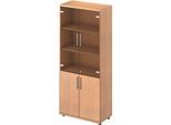 Schäfer Shop Genius Kombischrank TETRIS WOOD, 5 OH, H 1910 mm Glas- und Flügeltüren, Höhe inkl. Gleiter, Buche-Dekor