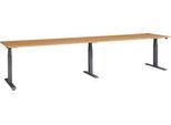 Schäfer Shop Select Schreibtisch ERGO-T 2.0 Big, elektr. höhenverstellbar, Rechteck, T-Fuß, B 3600 x T 800 x H 640-1300 mm, Buche/anthrazit