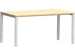Schäfer Shop Genius Schreibtisch Modena Flex, Rechteck, 4-Fuß Rechteckrohr, B 1600 x T 800 x H 650-850 mm, Ahorn/weißaluminium