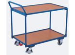 Schäfer Shop Select Tischwagen, leicht, Stahl/MDF-Platte, Enzianblau/Buche-Dekor, 2 Etagen, L 985 x B 605 mm, TPE-Rollen mit EasySTOP, bis 250 kg